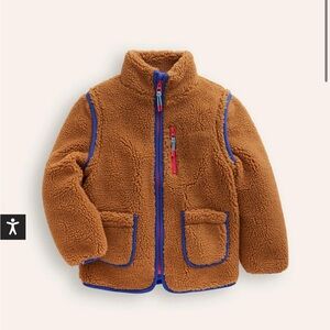 Baby Boden 2 in 1 Brown Sherpa Jacket with Blue Trim size 2-3 years